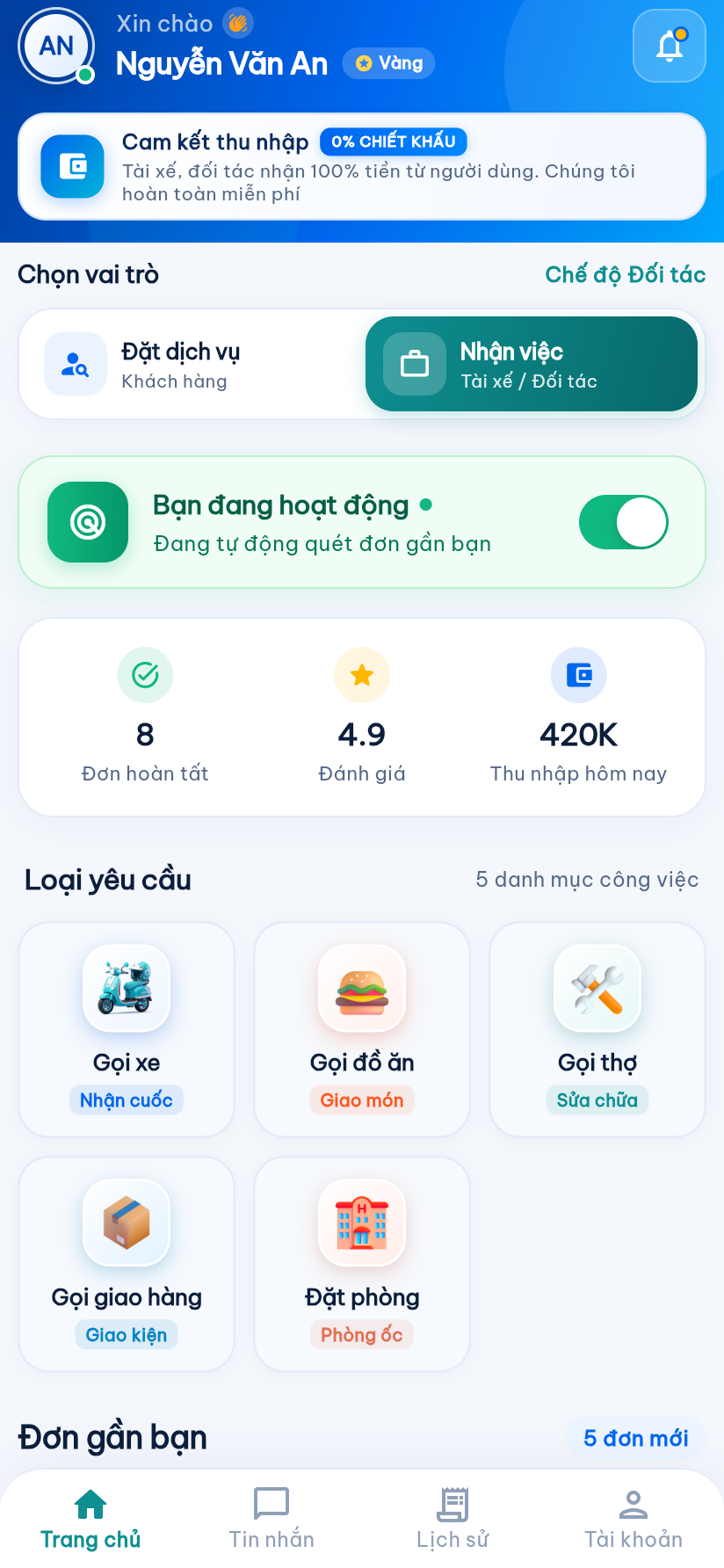 Màn hình đối tác tài xế AloTa